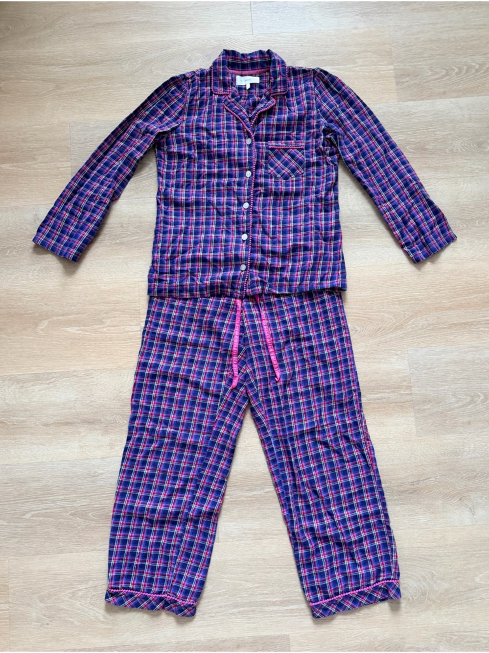Victoria’s Secret Flannel Cotton Long Pajama Set Plaid Button Up PJs M–S Doen